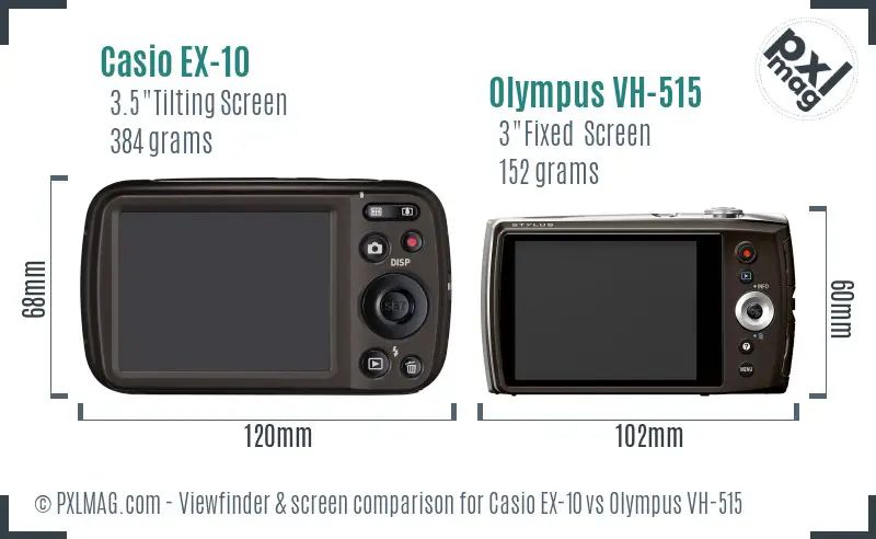 Casio EX-10 vs Olympus VH-515 Screen and Viewfinder comparison