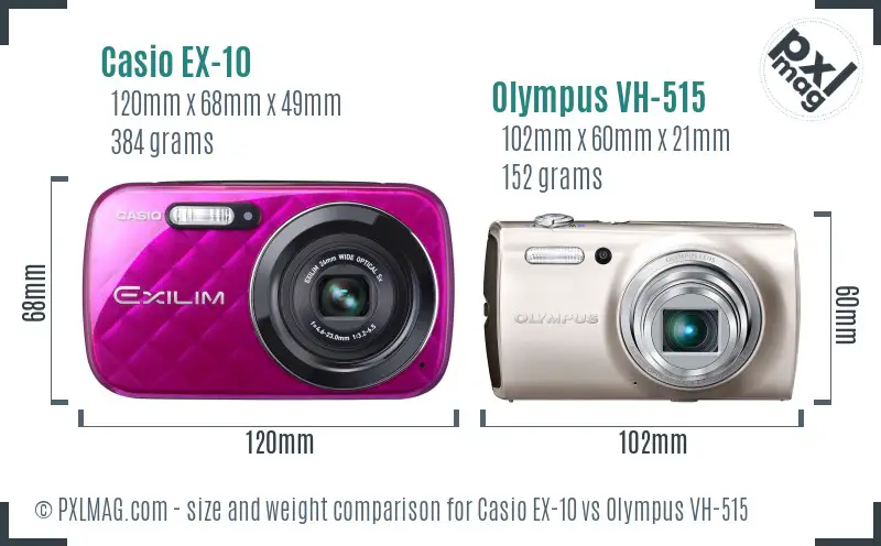 Casio EX-10 vs Olympus VH-515 size comparison