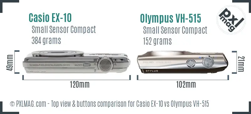 Casio EX-10 vs Olympus VH-515 top view buttons comparison