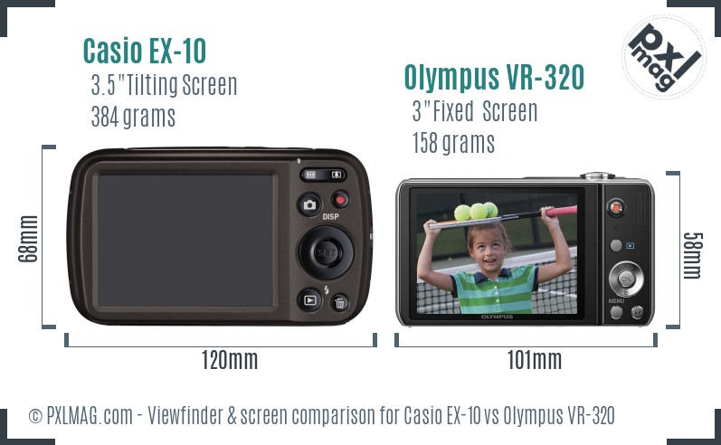 Casio EX-10 vs Olympus VR-320 Screen and Viewfinder comparison