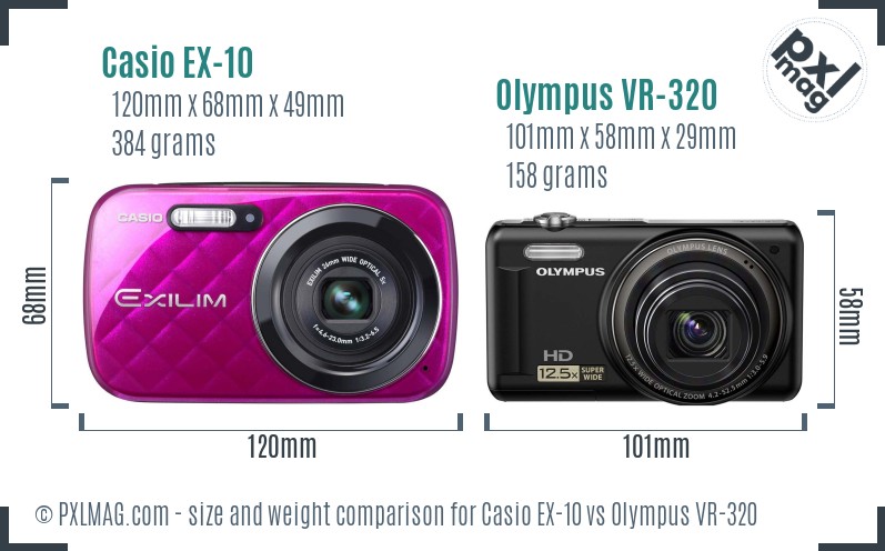 Casio EX-10 vs Olympus VR-320 size comparison