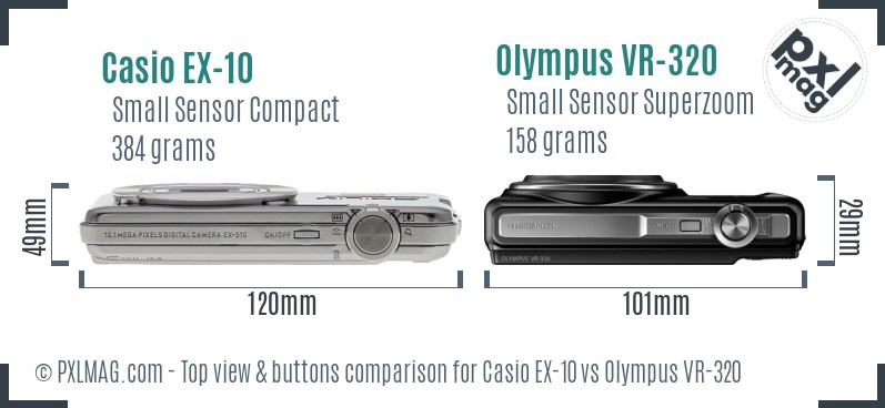 Casio EX-10 vs Olympus VR-320 top view buttons comparison