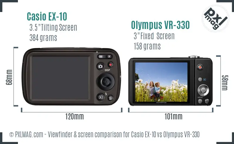 Casio EX-10 vs Olympus VR-330 Screen and Viewfinder comparison