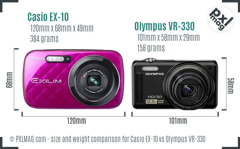 Casio EX-10 vs Olympus VR-330 size comparison