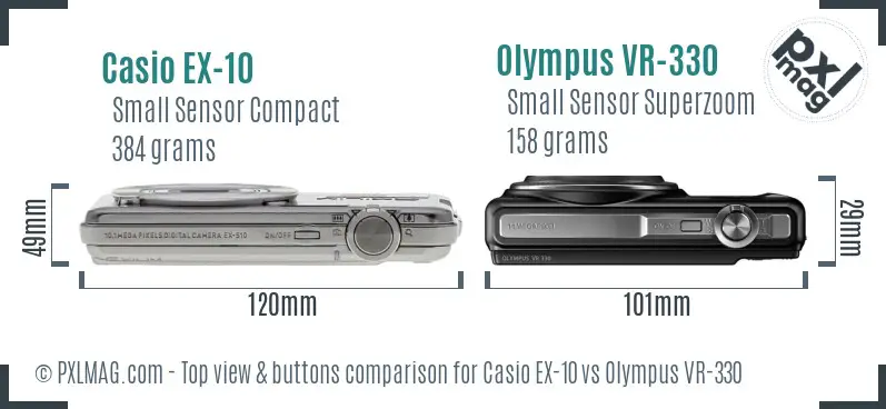 Casio EX-10 vs Olympus VR-330 top view buttons comparison