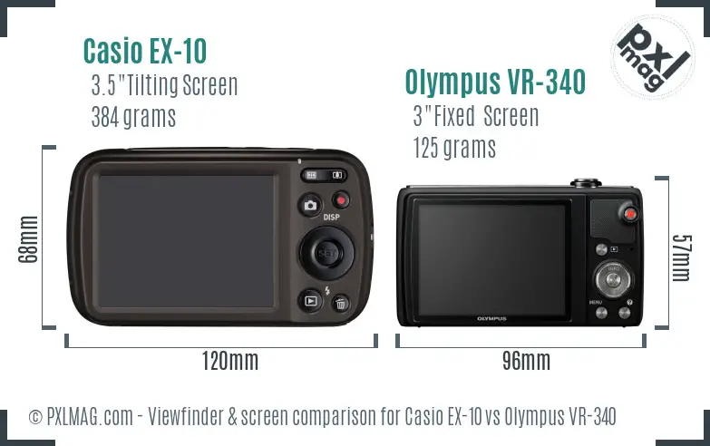 Casio EX-10 vs Olympus VR-340 Screen and Viewfinder comparison