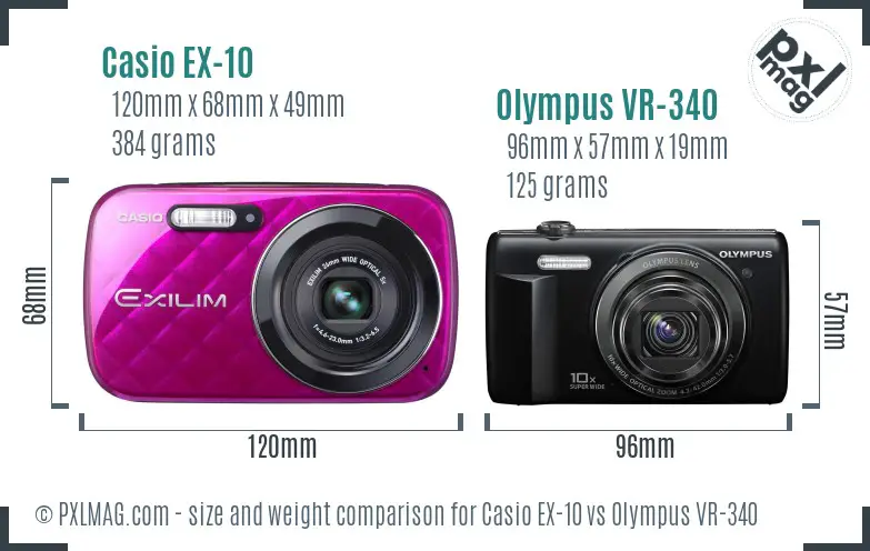 Casio EX-10 vs Olympus VR-340 size comparison