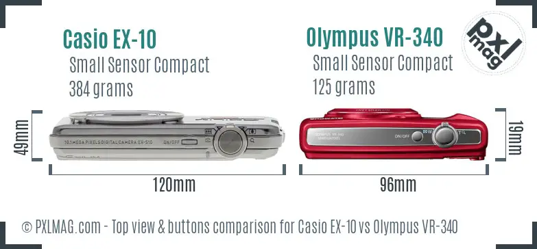 Casio EX-10 vs Olympus VR-340 top view buttons comparison