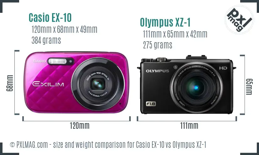 Casio EX-10 vs Olympus XZ-1 size comparison