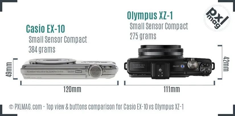 Casio EX-10 vs Olympus XZ-1 top view buttons comparison