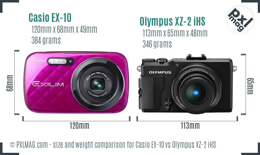 Casio EX-10 vs Olympus XZ-2 iHS size comparison