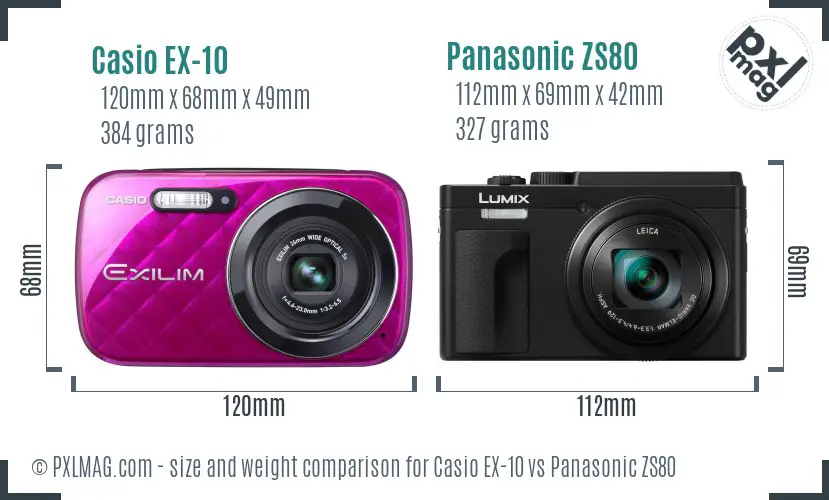 Casio EX-10 vs Panasonic ZS80 size comparison