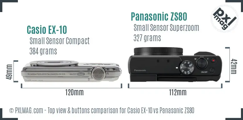Casio EX-10 vs Panasonic ZS80 top view buttons comparison