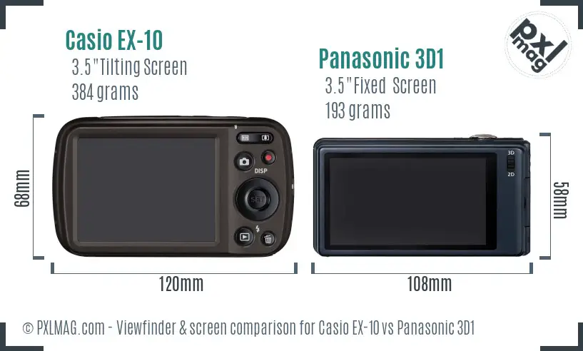 Casio EX-10 vs Panasonic 3D1 Screen and Viewfinder comparison