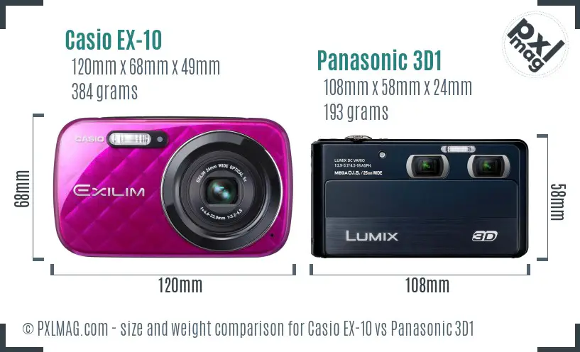 Casio EX-10 vs Panasonic 3D1 size comparison