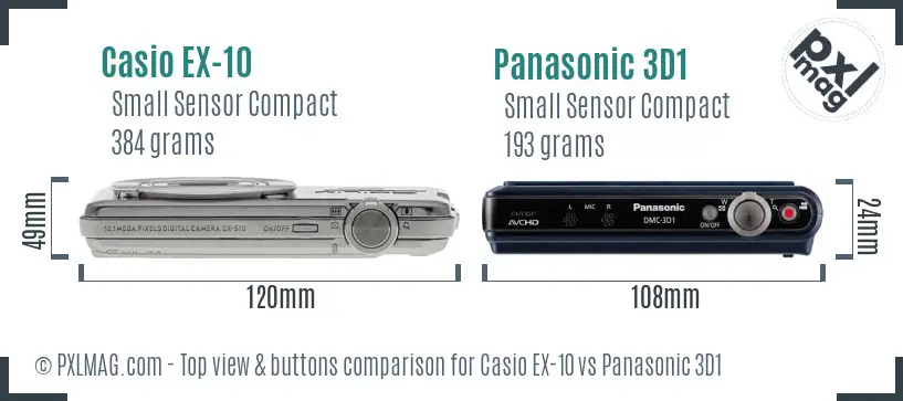 Casio EX-10 vs Panasonic 3D1 top view buttons comparison