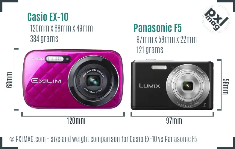 Casio EX-10 vs Panasonic F5 size comparison