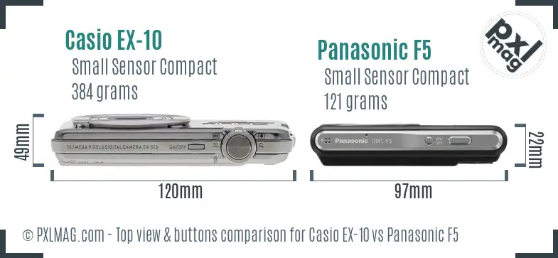 Casio EX-10 vs Panasonic F5 top view buttons comparison