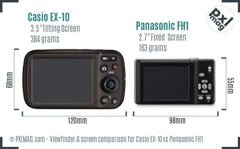 Casio EX-10 vs Panasonic FH1 Screen and Viewfinder comparison
