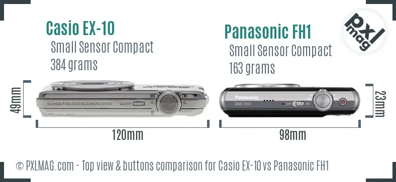 Casio EX-10 vs Panasonic FH1 top view buttons comparison