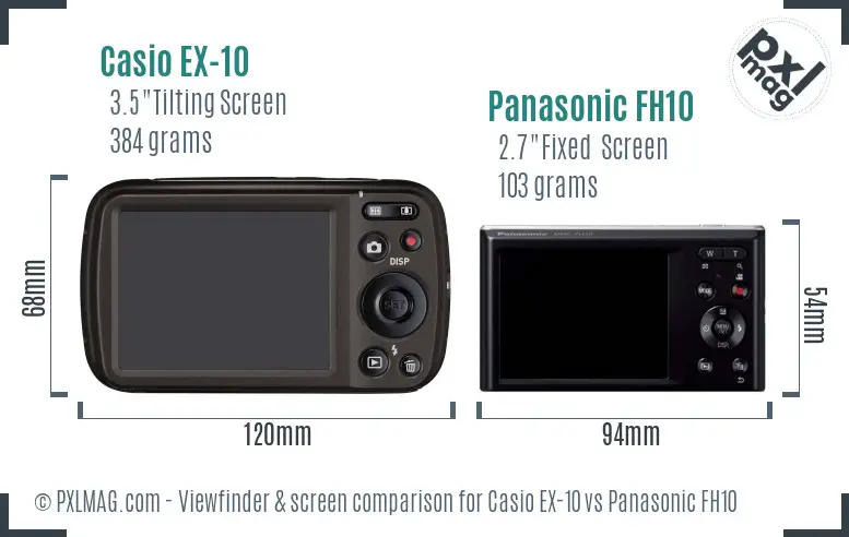 Casio EX-10 vs Panasonic FH10 Screen and Viewfinder comparison