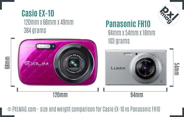 Casio EX-10 vs Panasonic FH10 size comparison