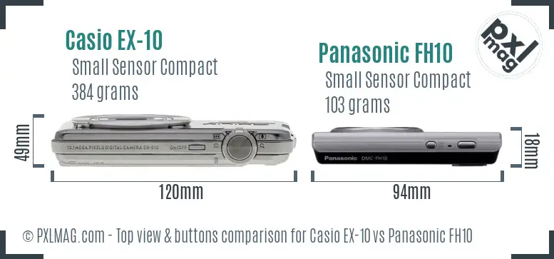 Casio EX-10 vs Panasonic FH10 top view buttons comparison