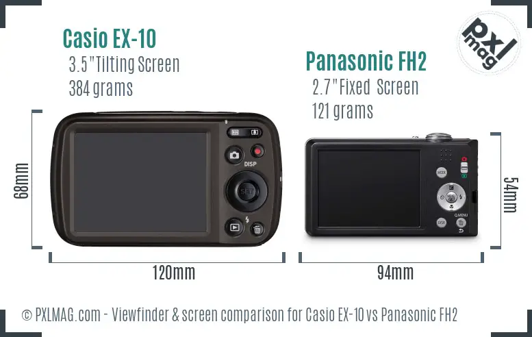 Casio EX-10 vs Panasonic FH2 Screen and Viewfinder comparison