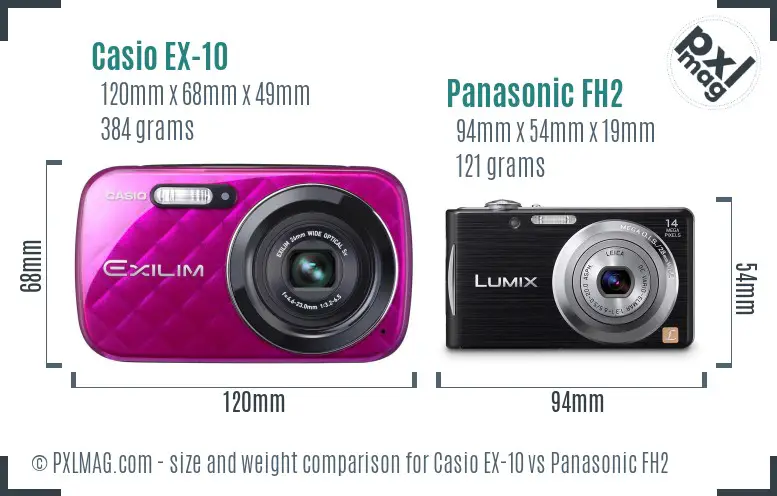 Casio EX-10 vs Panasonic FH2 size comparison