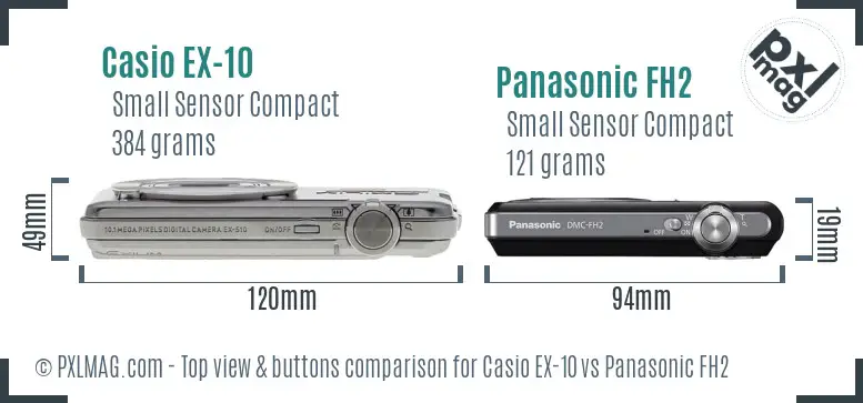 Casio EX-10 vs Panasonic FH2 top view buttons comparison