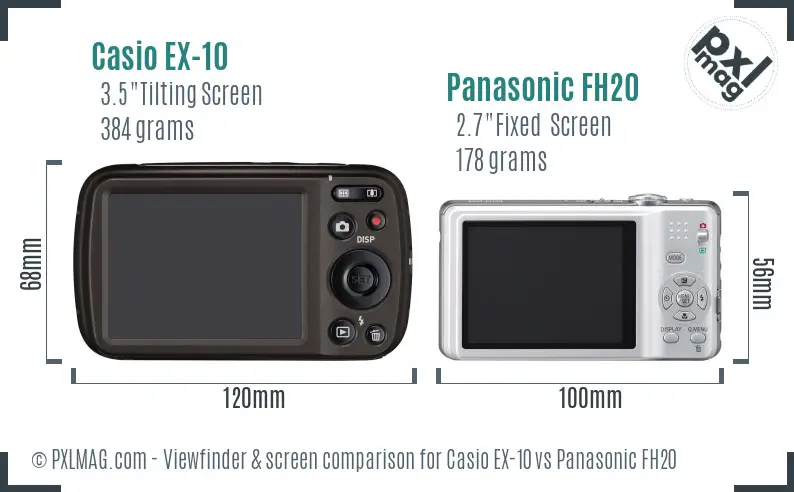 Casio EX-10 vs Panasonic FH20 Screen and Viewfinder comparison