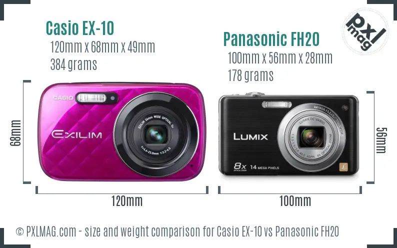 Casio EX-10 vs Panasonic FH20 size comparison