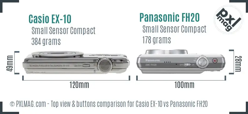 Casio EX-10 vs Panasonic FH20 top view buttons comparison