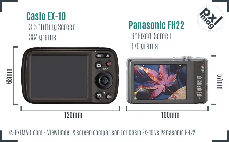 Casio EX-10 vs Panasonic FH22 Screen and Viewfinder comparison