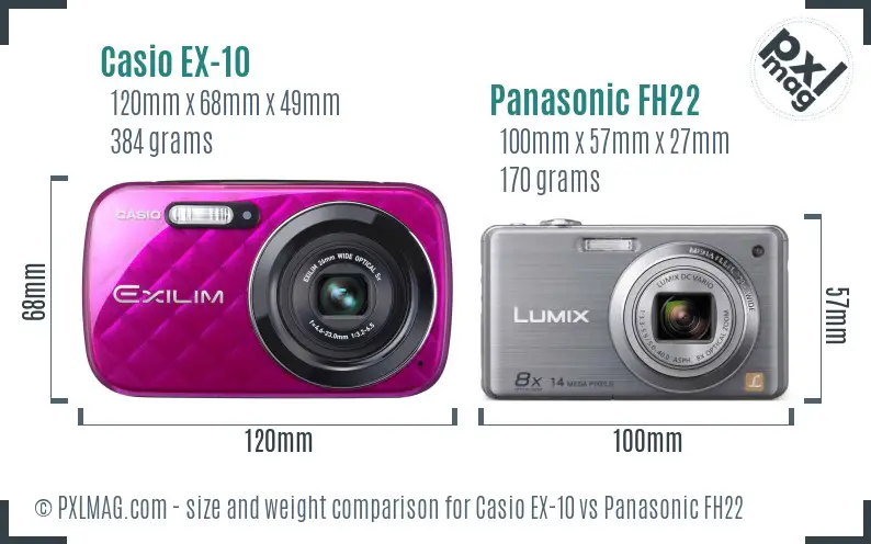 Casio EX-10 vs Panasonic FH22 size comparison