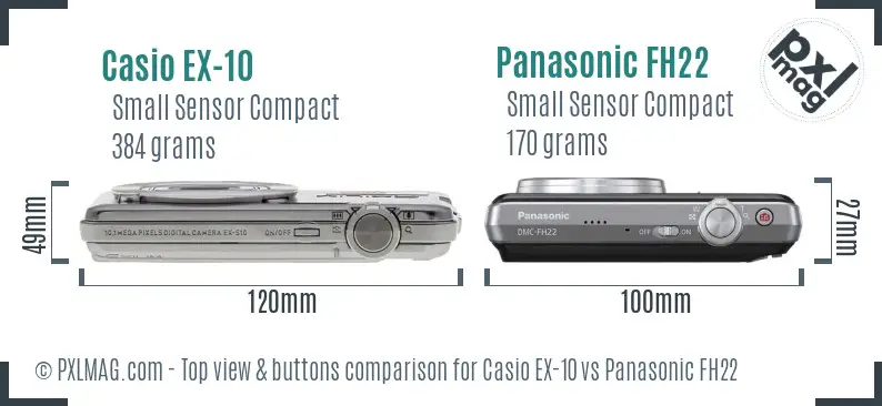 Casio EX-10 vs Panasonic FH22 top view buttons comparison