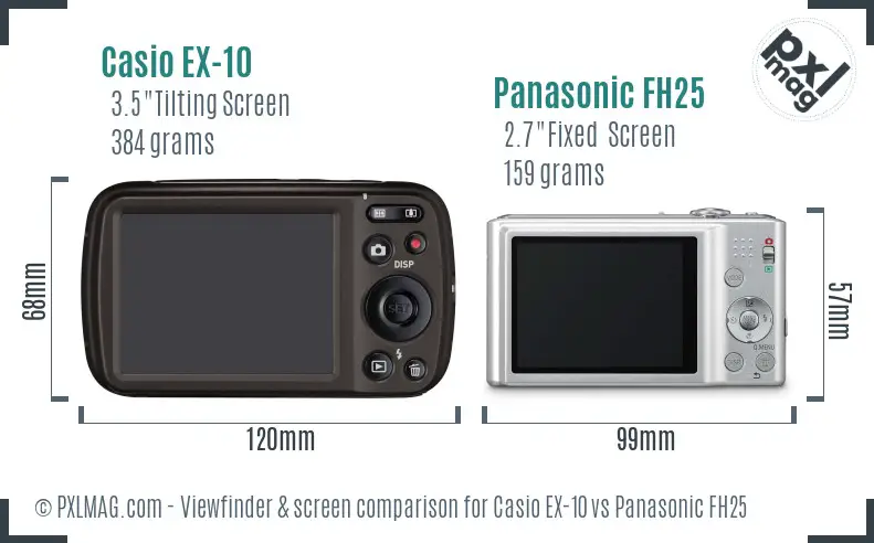 Casio EX-10 vs Panasonic FH25 Screen and Viewfinder comparison