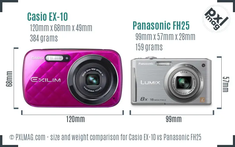Casio EX-10 vs Panasonic FH25 size comparison