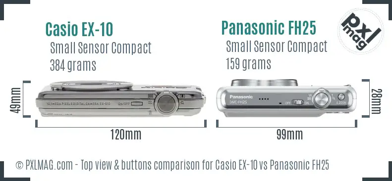 Casio EX-10 vs Panasonic FH25 top view buttons comparison