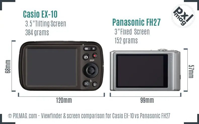 Casio EX-10 vs Panasonic FH27 Screen and Viewfinder comparison