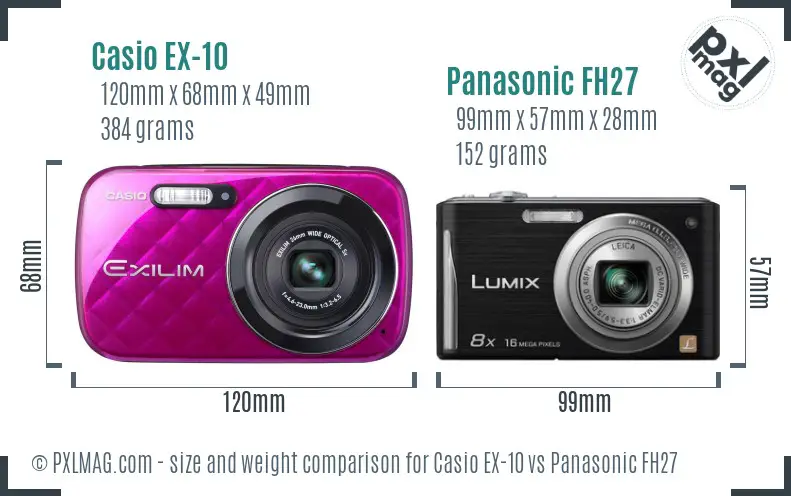 Casio EX-10 vs Panasonic FH27 size comparison
