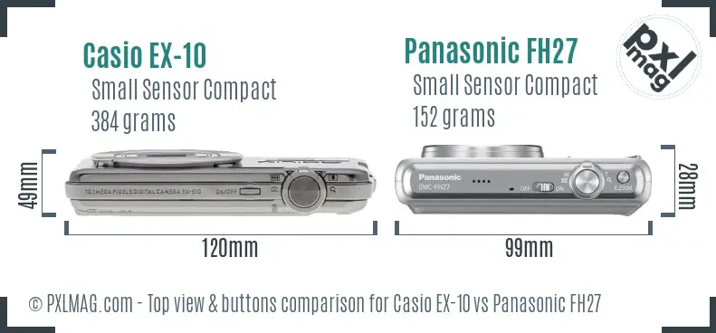 Casio EX-10 vs Panasonic FH27 top view buttons comparison