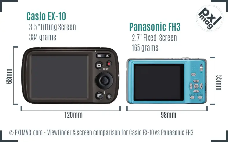 Casio EX-10 vs Panasonic FH3 Screen and Viewfinder comparison