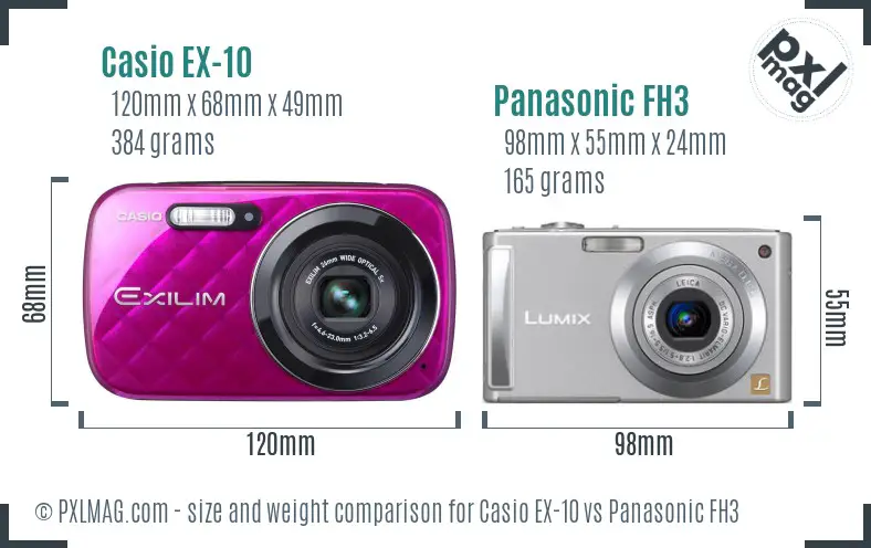 Casio EX-10 vs Panasonic FH3 size comparison