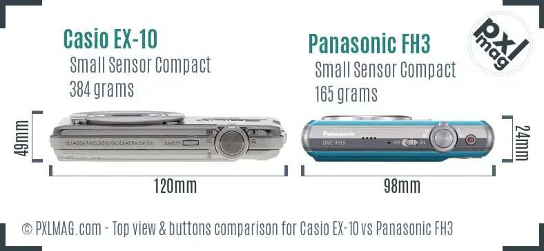 Casio EX-10 vs Panasonic FH3 top view buttons comparison