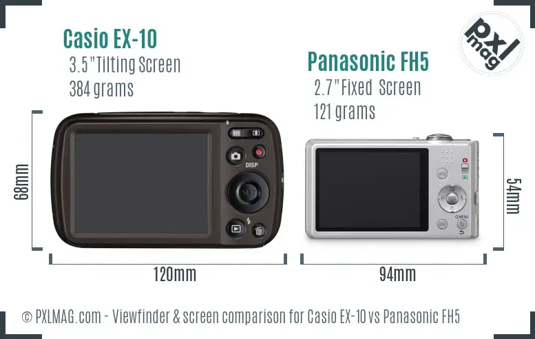 Casio EX-10 vs Panasonic FH5 Screen and Viewfinder comparison