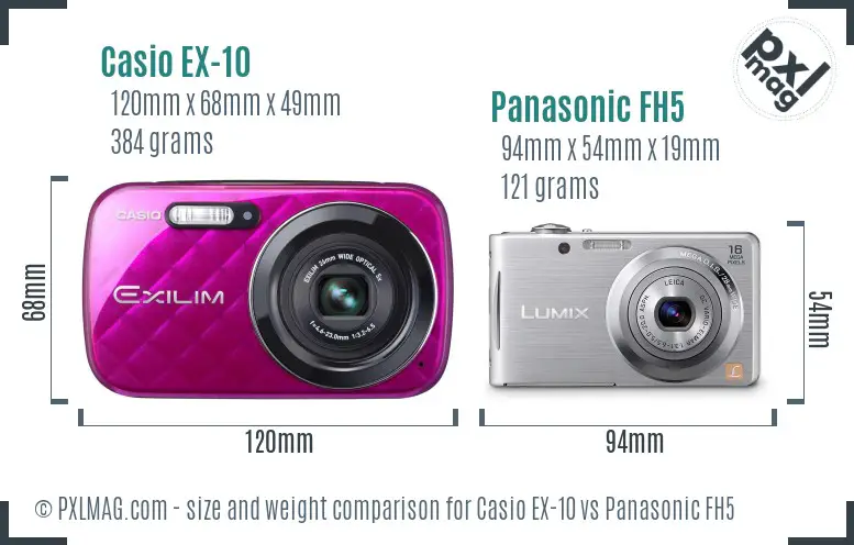 Casio EX-10 vs Panasonic FH5 size comparison