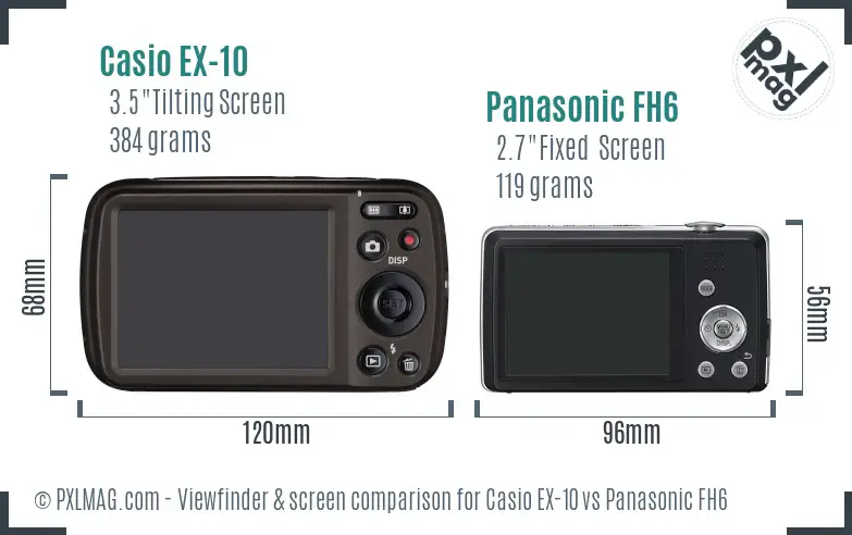 Casio EX-10 vs Panasonic FH6 Screen and Viewfinder comparison
