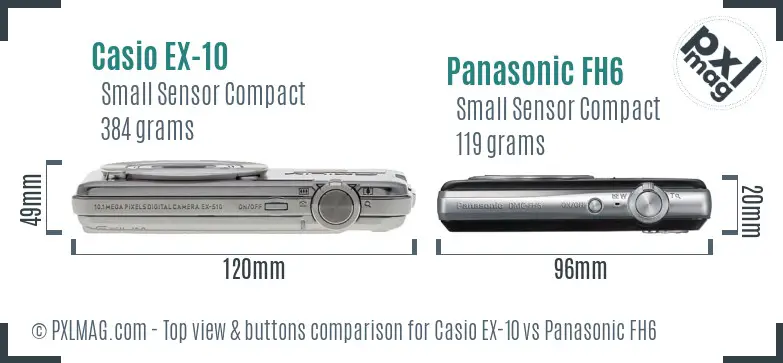 Casio EX-10 vs Panasonic FH6 top view buttons comparison