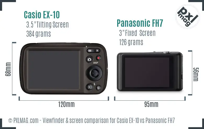 Casio EX-10 vs Panasonic FH7 Screen and Viewfinder comparison